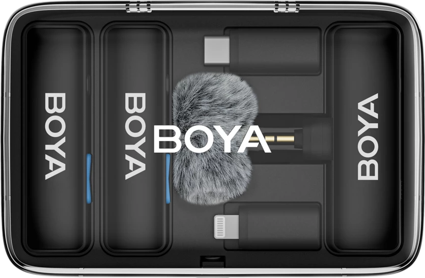 Mikrofon wireless BOYA BOYALINK V2.0 2.4GHz 48kHz/24-bit USB-C/Lightning/3.5mm set 2 transmiter + 1 receiver me kuti karikimi, i zi