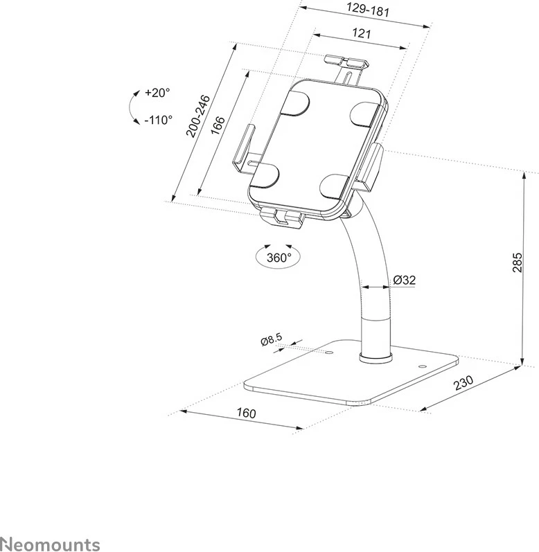 Mbajtës tavoline për tablet Newstar DS15-625BL1, 7.9-11 inç, i zi