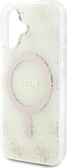 Mbështjellës Guess IML 4G Background MagSafe për iPhone 16, Bardhë