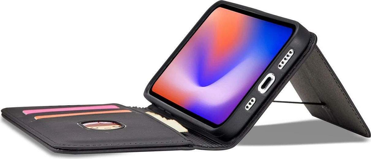 Mbështjellës Hurtel Magnet Card Case për iPhone 12 Pro, me kapak, portofol dhe mbajtëse, i zi