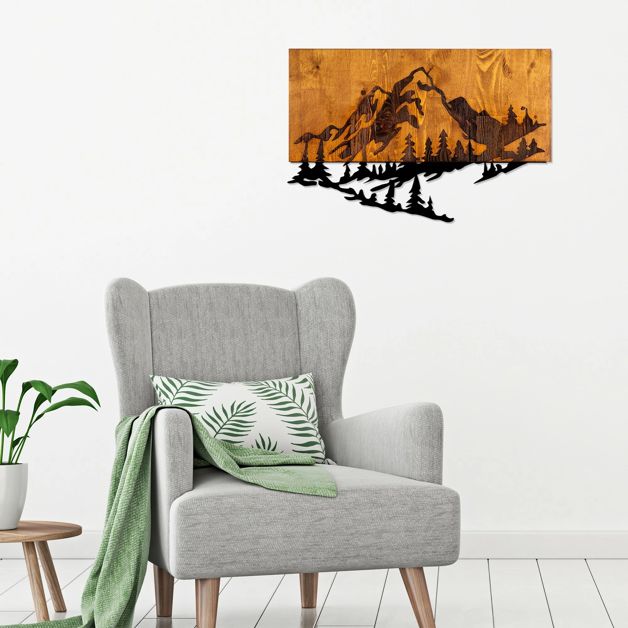 Aksesor dekorativ për mur, dru dhe metal, ngjyrë arre e zezë, Dag 2, 38x58cm