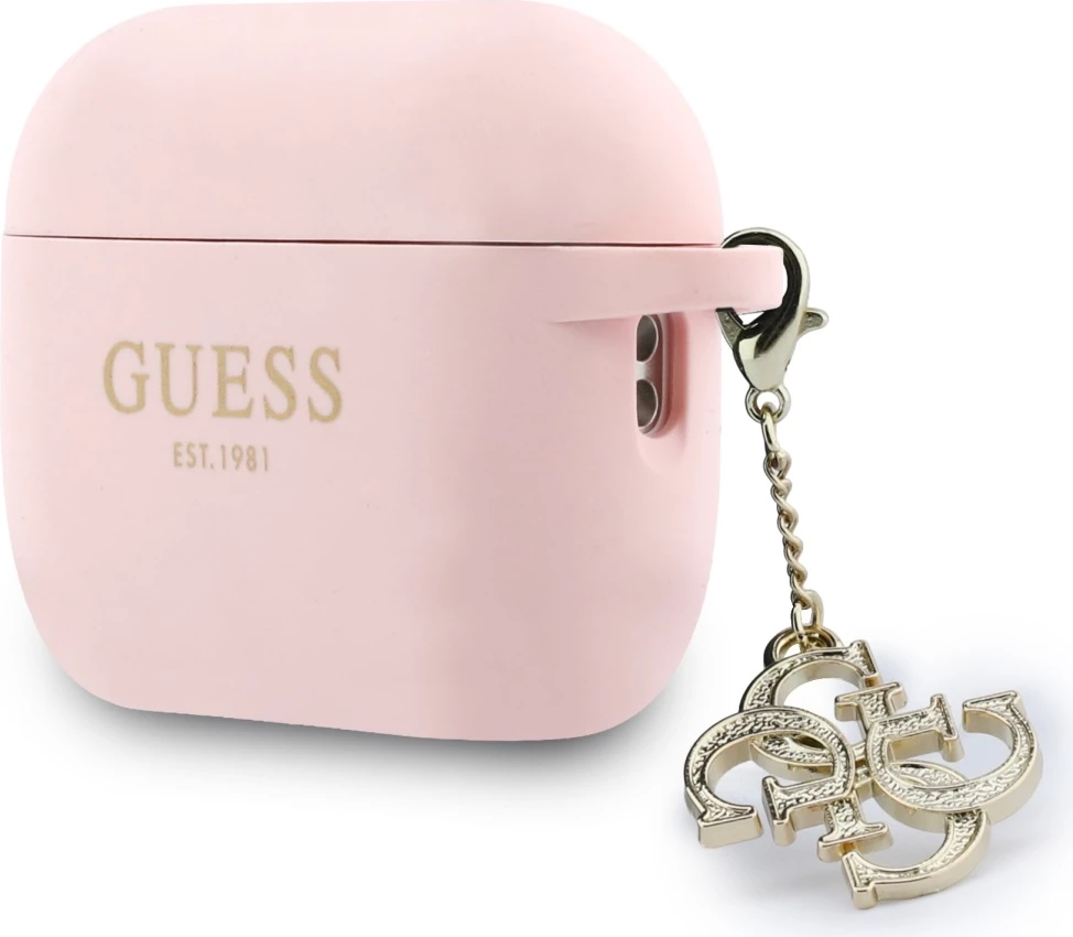 Mbështjellës silikoni Guess Silicone 4G Charm për Apple AirPods Pro 3, rozë, me varëse, me kuti