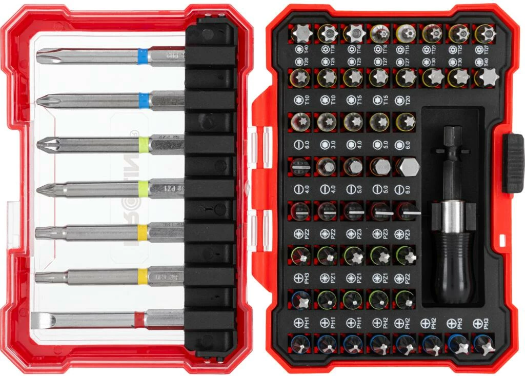 Set bitash dhe kaçavidë me dorezë PROLINE 10720, 57 copë, kuqe