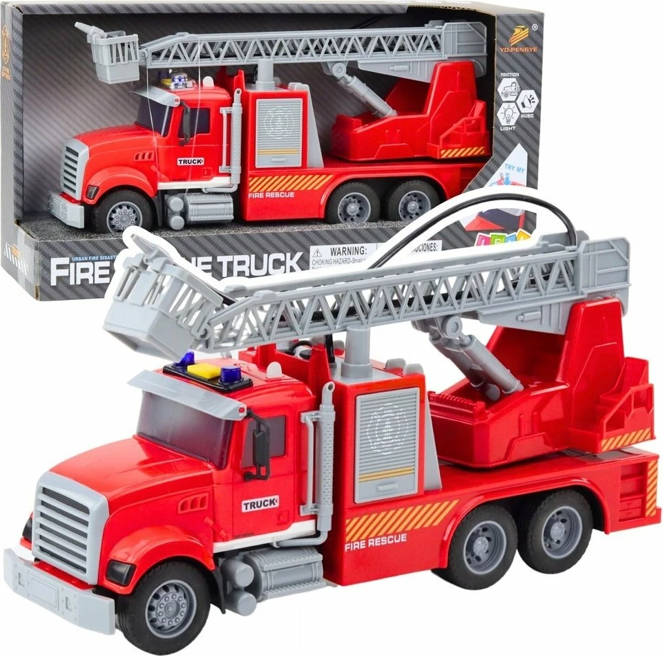 Kamion zjarrfikës lodër LeanToys 24691, shkallë e zgjatshme, drita/tinguj, funksion uji, 3x AG13, kuqe/gri