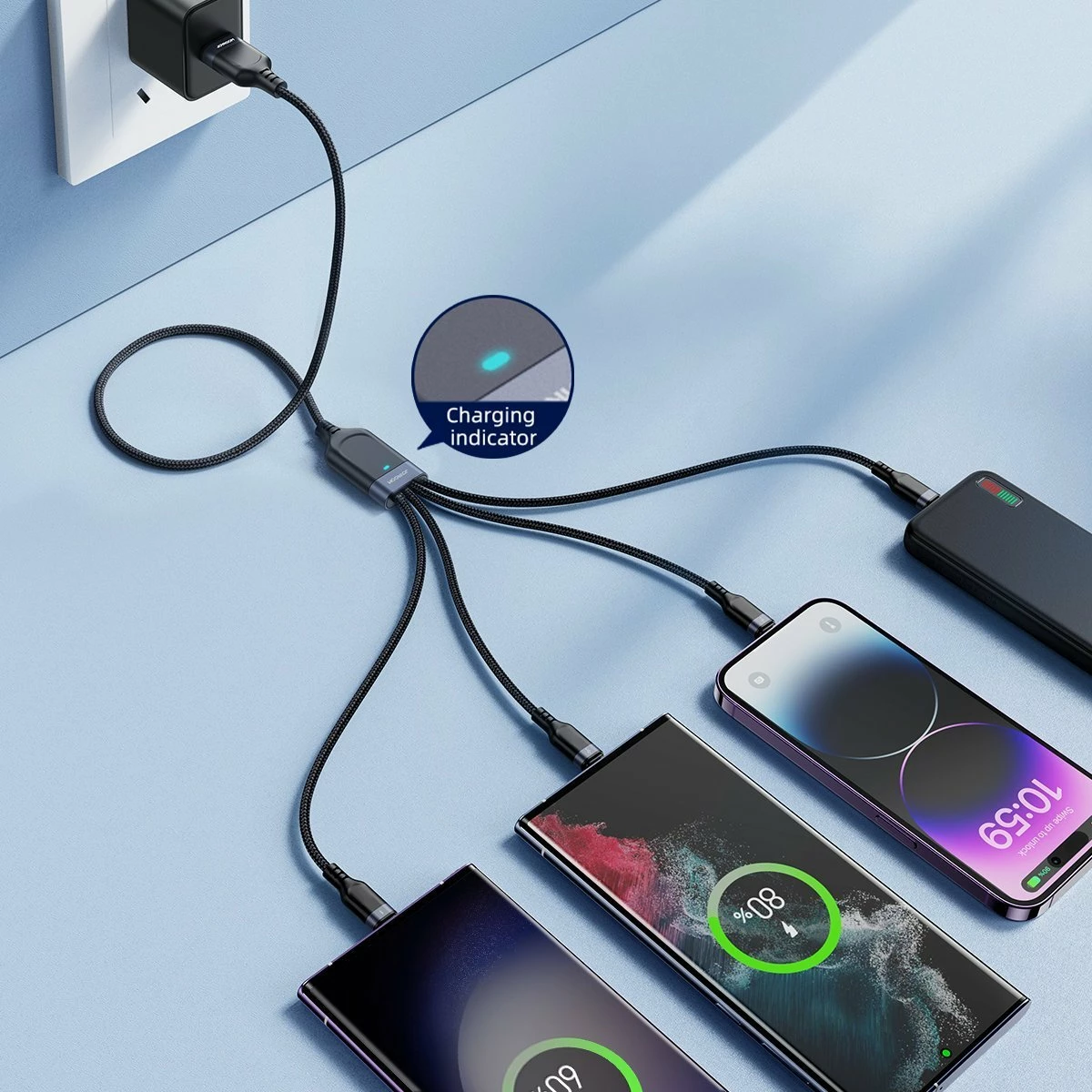 Kabllo USB Joyroom S-1T4018A18 (JYR776) USB-A në 2x USB-C + Lightning + microUSB 1.2 m, e zezë