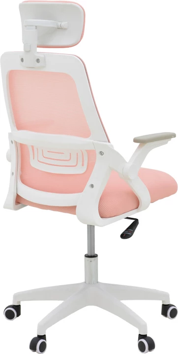 Karrige zyre Peja, material rrjetë, ngjyrë rozë, kornizë e bardhë, 58x60x107-117cm