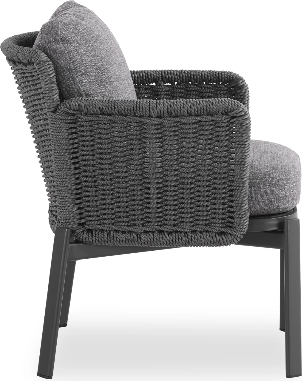 Karrige ngrënieje për jashtë, seri Destiny, alumin ngjyrë qymyr, jastëkë, ratan, 65x68x75.5-82H