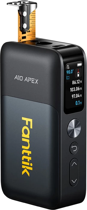 Matës distancash me laser 3-në-1 Fanttik A10 Apex (A10 Pro), 50 m, shirit digjital 3 m, laser kryq jeshil, USB‑C, i zi