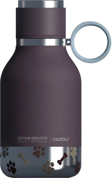 Shishe uji për qen Asobu, 1000 ml, çelik inox, e izoluar, leakproof, bordo