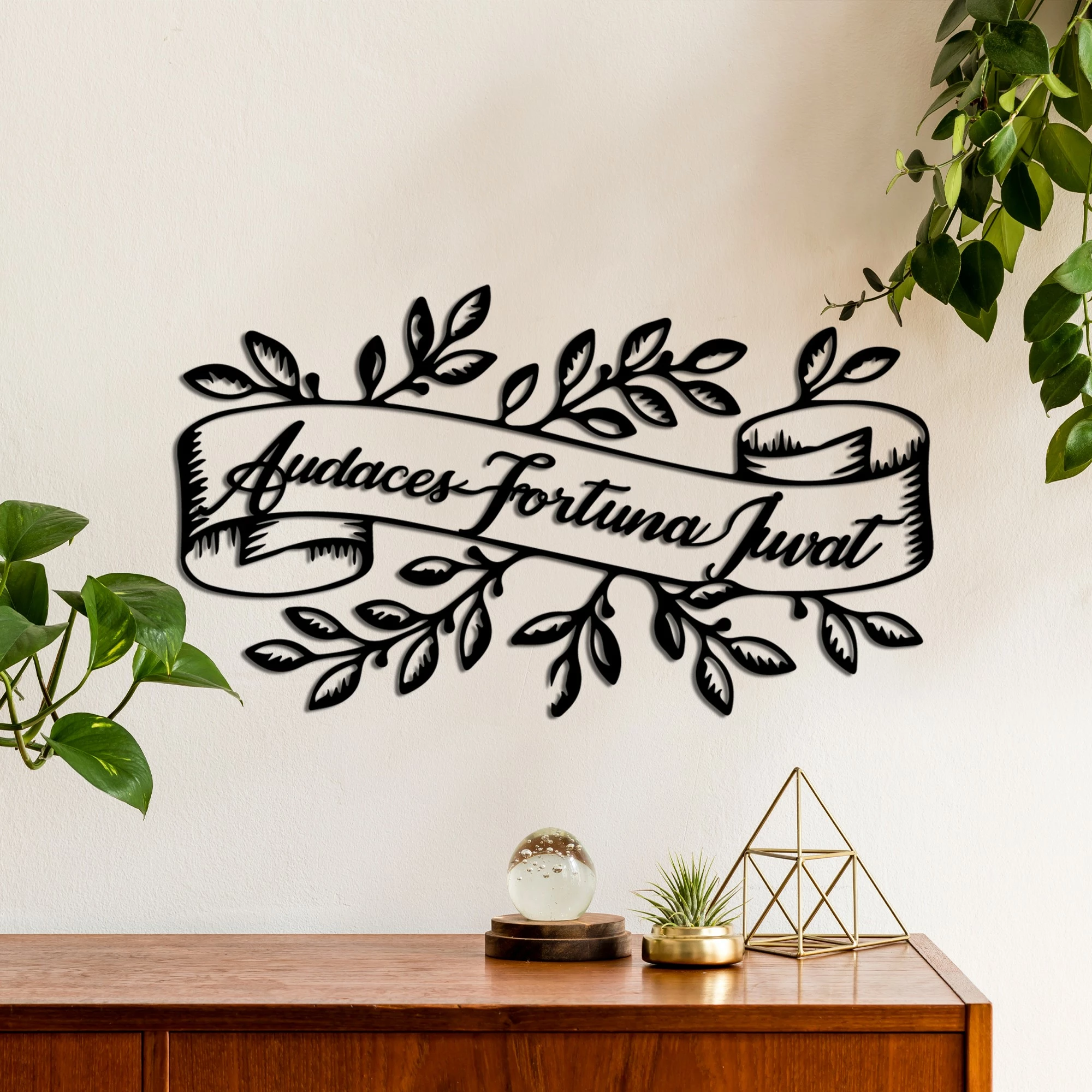 Aksesor dekorativ metalik për mur, Wallity Audaces Fortuna 2, ngjyrë e zezë, 55x32cm