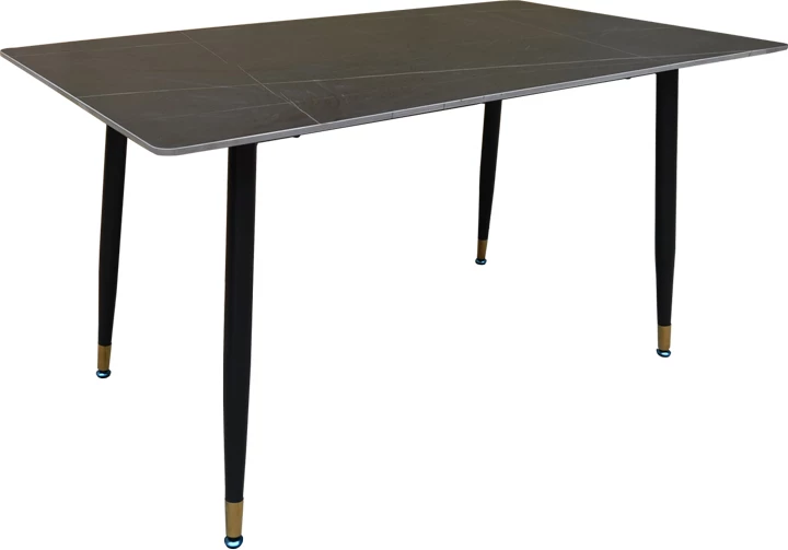 Tavolinë ngrënieje Pembe, sipërfaqe mermeri e zezë, këmbë metalike të zeza, 140x80x75cm