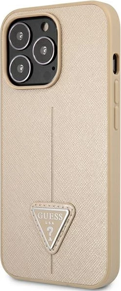 Mbështjellës Guess SaffianoTriangle Logo për iPhone 14 Pro 6.1", Bezhe