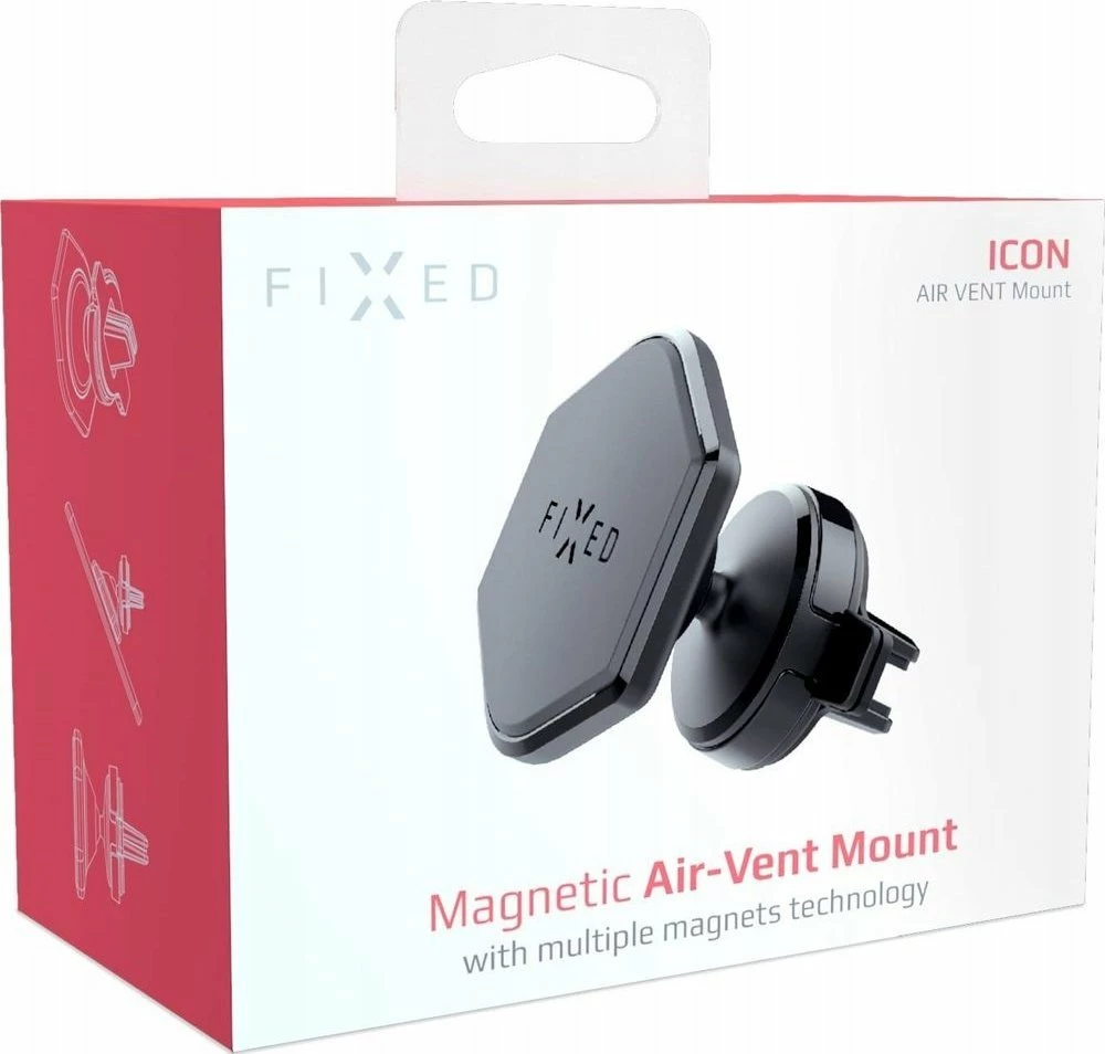 Mbajtës telefoni magnetik Fixed Icon Air Vent, për grilë ajrimi, i zi, set me 2 pllaka metalike