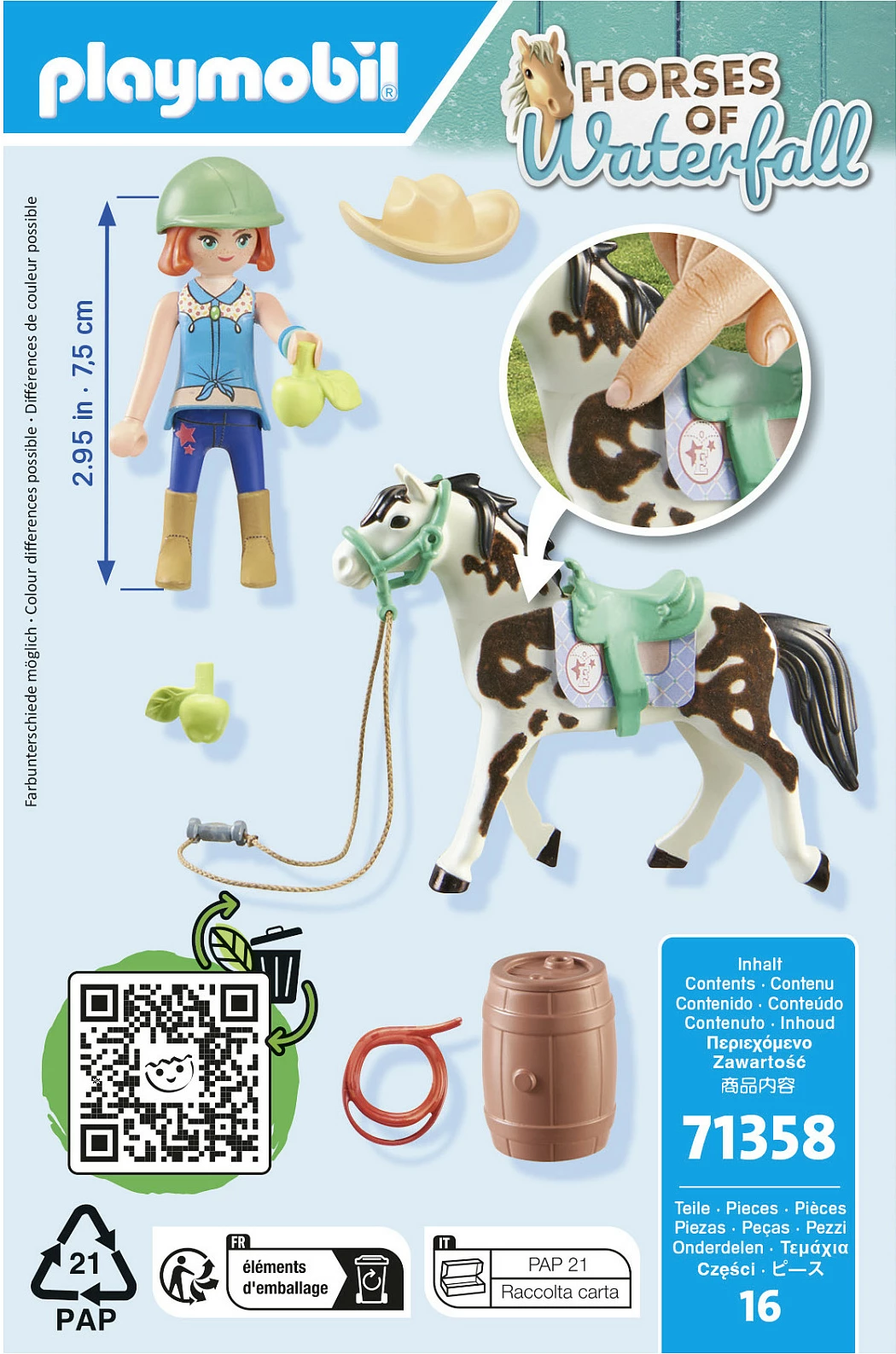 Set figurash lodër Playmobil Horses of Waterfall 71358, Ellie me kalë dhe aksesorë western, shumëngjyrësh