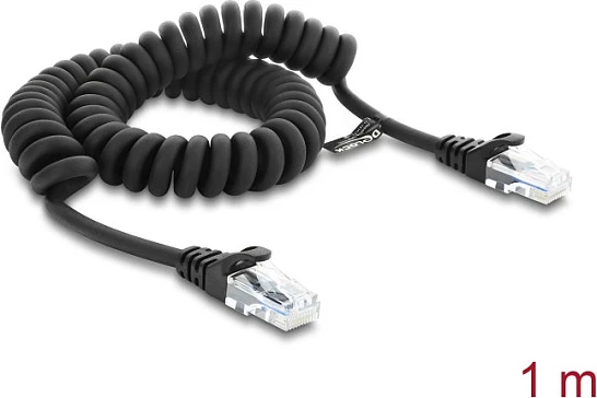 Kabllo spirale DeLOCK RJ50, Cat5e, 1m, UTP, e zezë