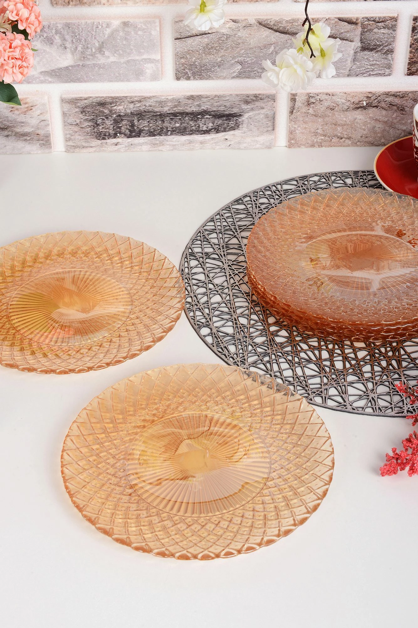 Set pjatash për ëmbëlsira, ngjyrë amber, Hermia Belinda, 6 copë, 21cm
