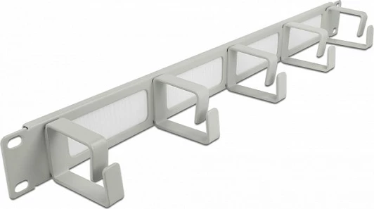 Panel menaxhimi kabllosh DeLOCK 19″ 1U me brush strip dhe 5 grepa, metal, gri