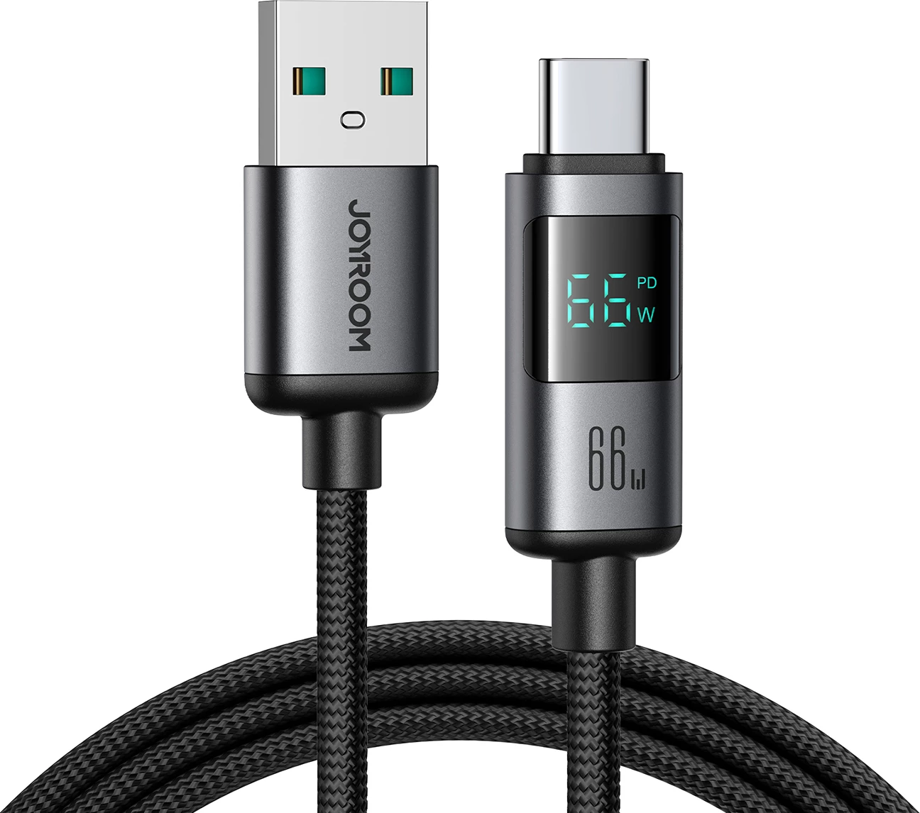 Kabllo Joyroom S-A16 Pro Prism Series USB-A në USB-C, 1.2m, 66W, me ekran, e zezë