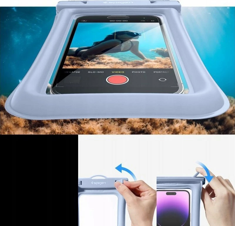 Mbështjellës i papërshkueshëm nga uji për Celular Spigen Aqua Shield A610, deri 6.9\", IPX8, aqua blue, set 2 copë