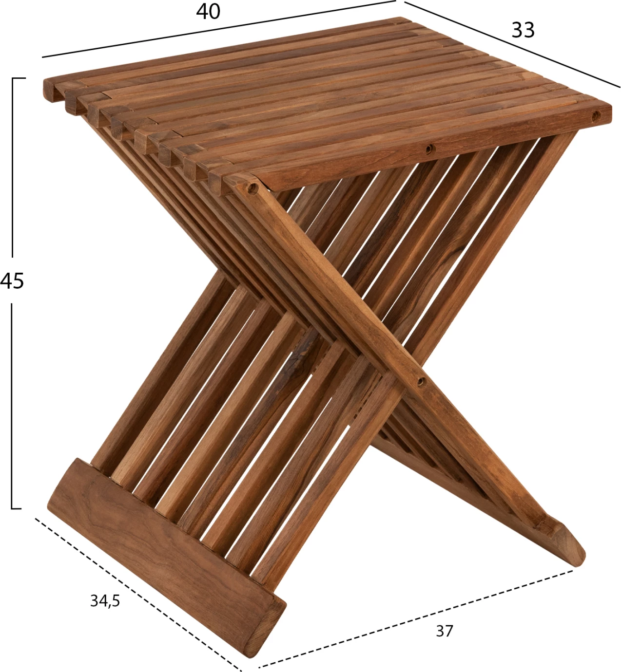 Tavolinë anësore e palosshme, dru tik, ngjyrë natyrale, FH7896, 40x33x45 cm