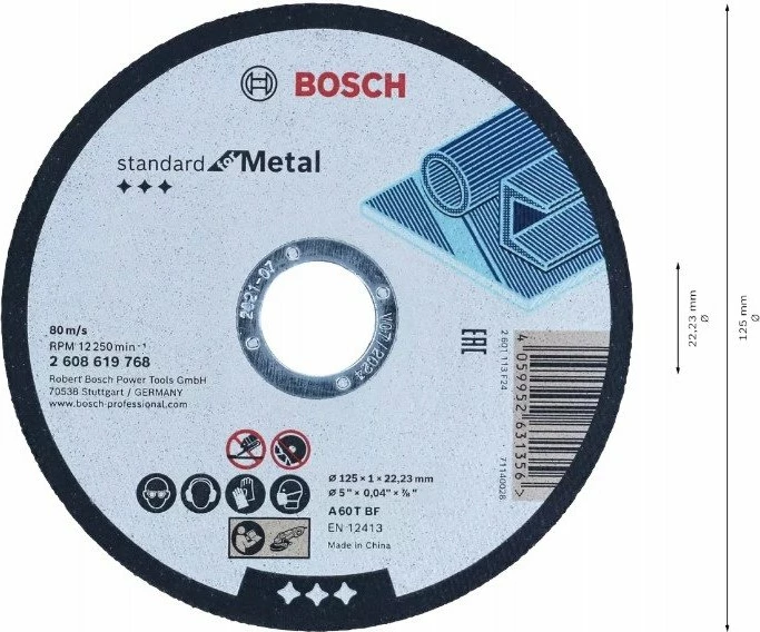 Disk prerës Bosch 2608626116 (A 60 T BF) 125x1.0mm, vrimë 22.23mm, set 100 copë