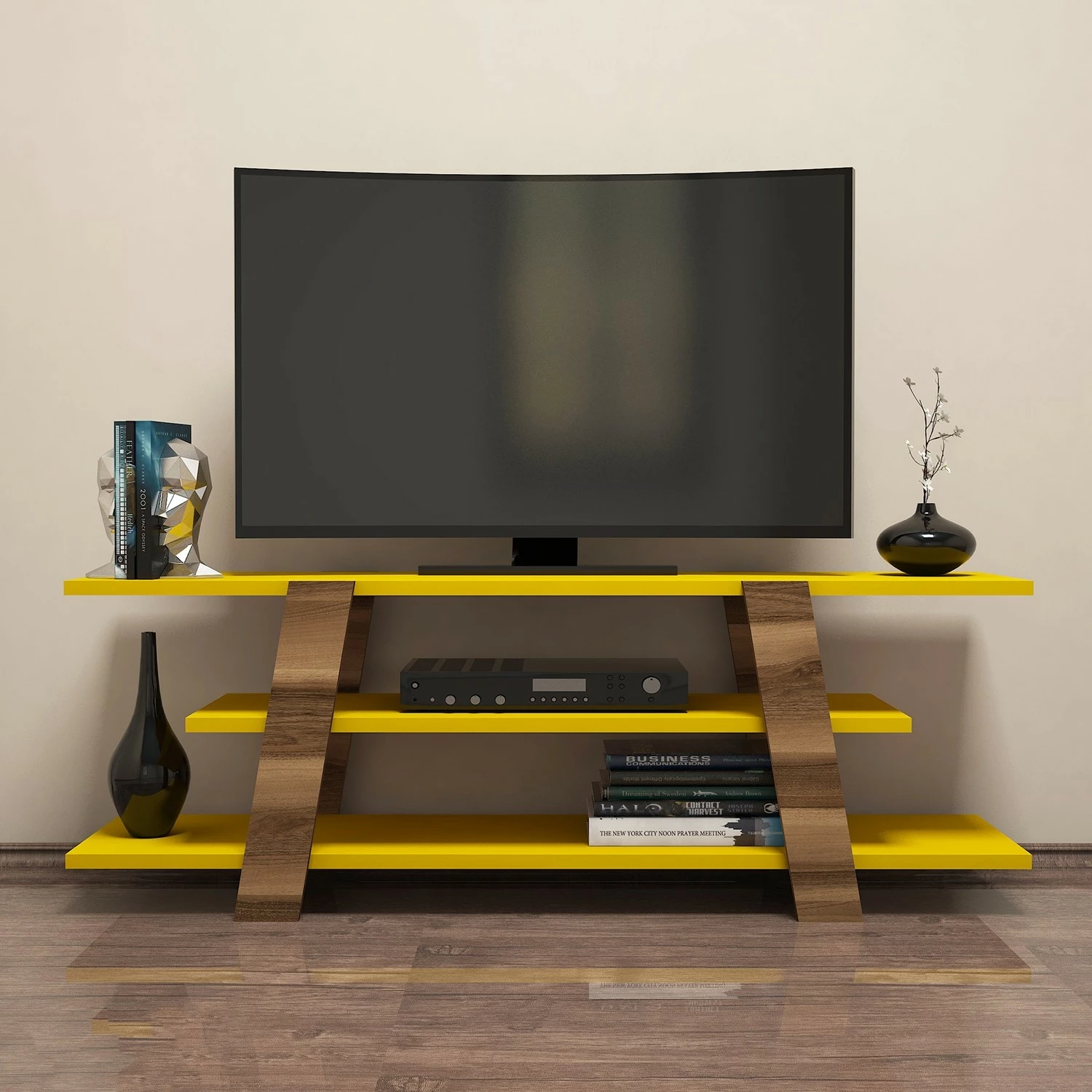 Komodë TV Hanah Home, ngjyrë dru arre dhe e verdhë