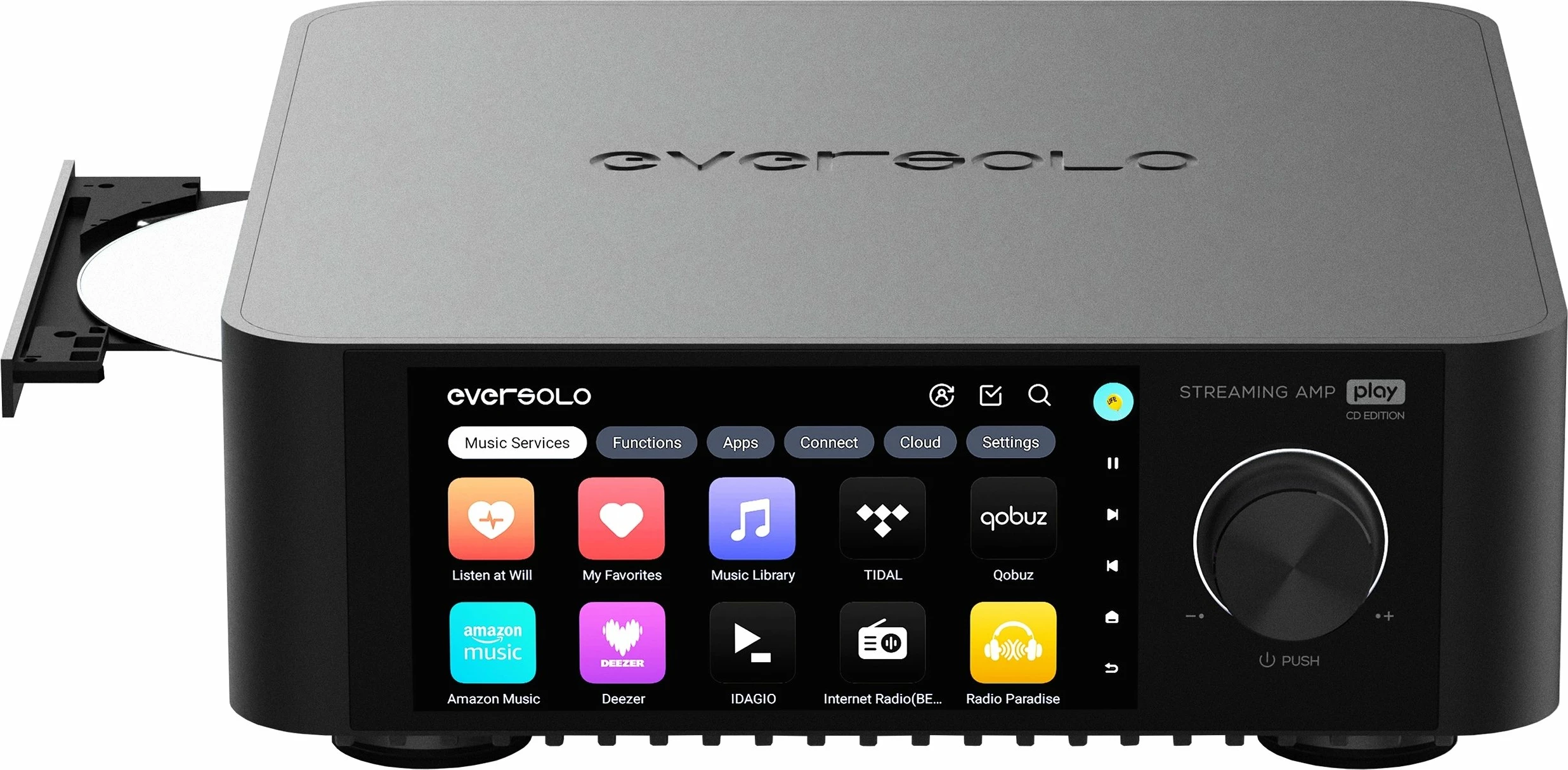 Amplifikator all-in-one Eversolo PLAY CD Edition, 2.0, Class D, ekran me prekje 5.5", AirPlay, i zi