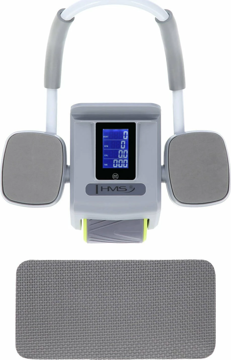 Rrotë abdominale automatike HMS KA08, ekran LCD, karikim USB-C, me jastëk gjuri, gri