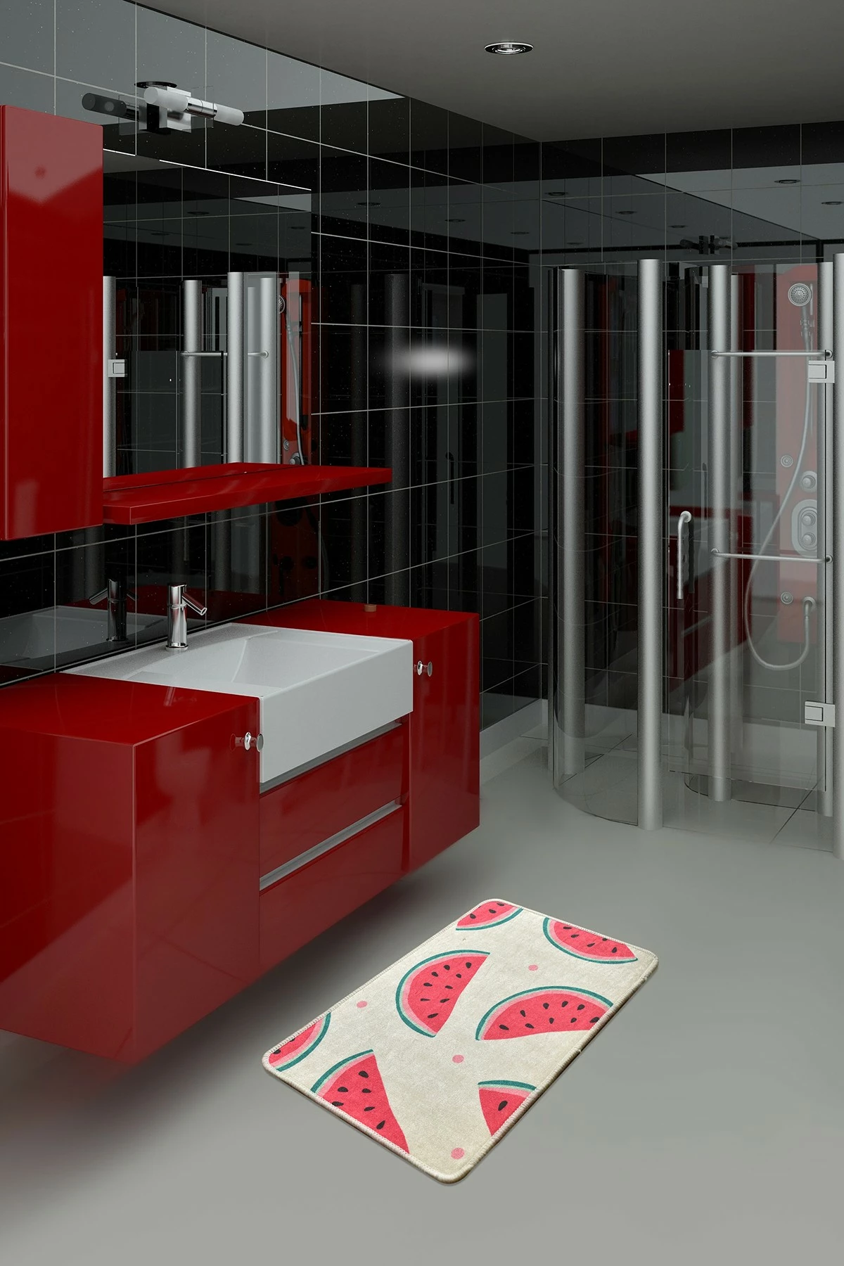 Tapet për banjo Mijölnir, dizajn me shalqi, shumëngjyrësh, 40x60cm