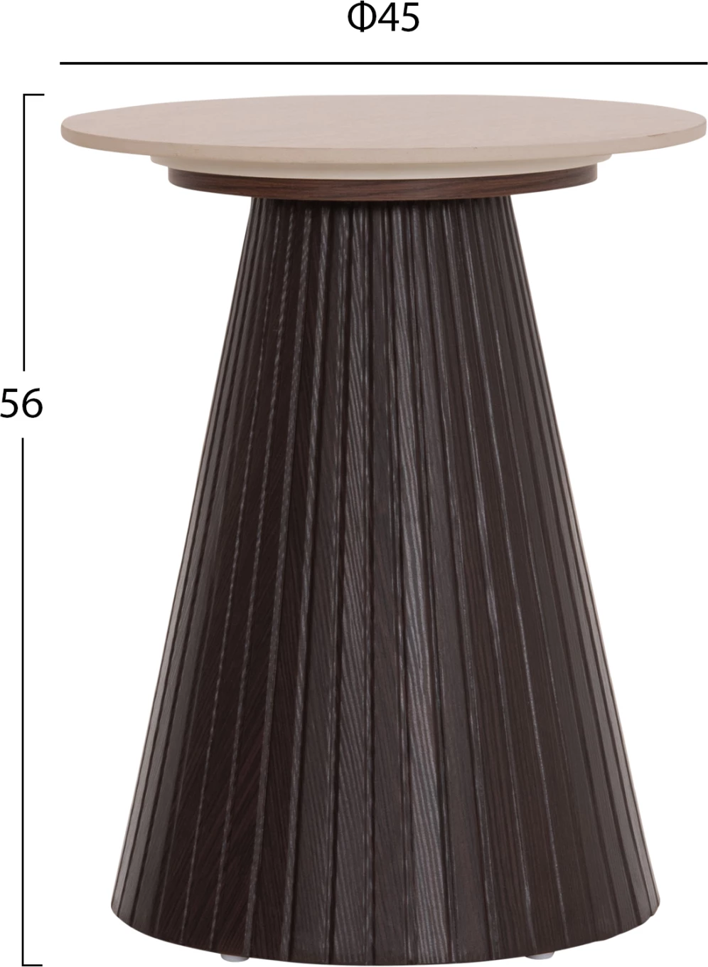 Tavolinë anësore CATER, sipërfaqe qeramike, pamje guri travertin, bazë MDF, Φ53x59Hcm