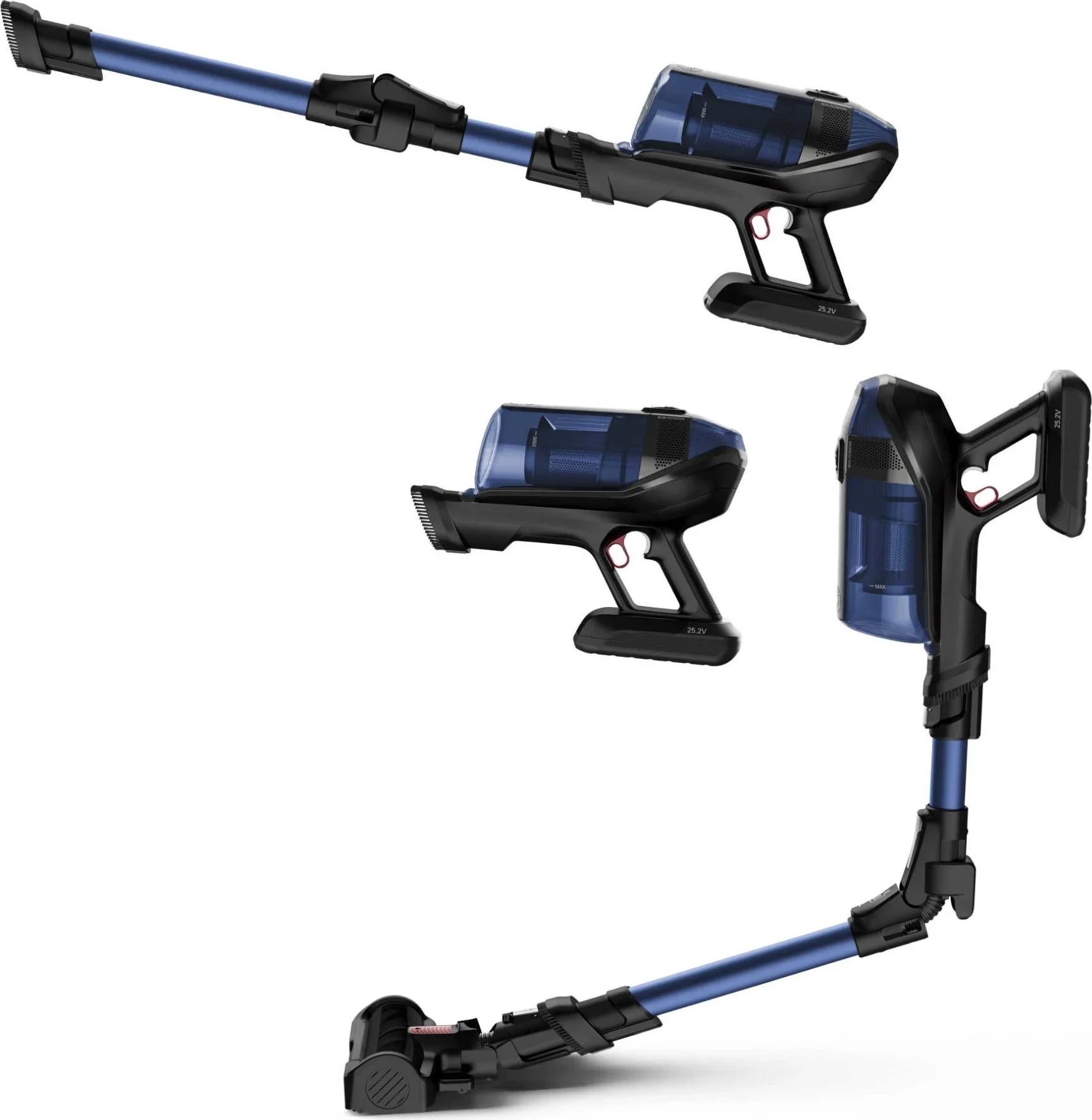 Fshesë me korrent vertikale pa kabllo Rowenta RH98C0WO X-Force Flex 2-në-1, 4.8V, kohë pune deri 45 min, depozitë 0.9L, filtër 99.9%, blu
