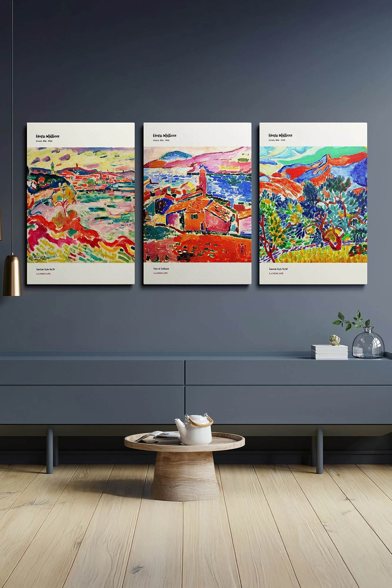 Set pikturash dekorative në kanavacë, 3 copë, shumëngjyrëshe, Wallity, Ersycnvs12, 70x100cm