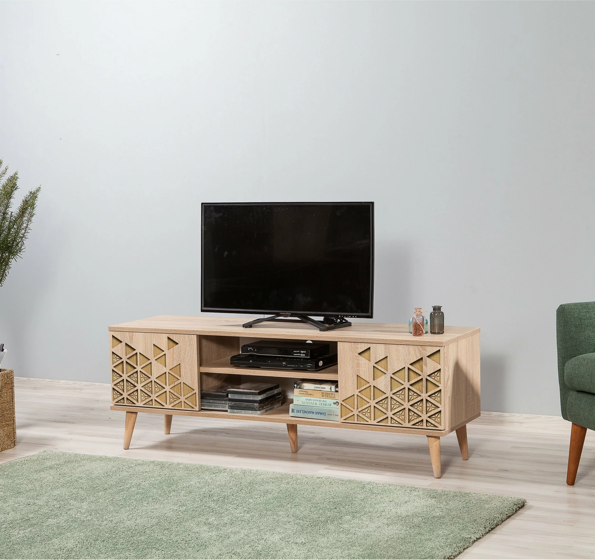 Komodë TV Truva, ngjyrë lisi sonoma, 140x50x40cm