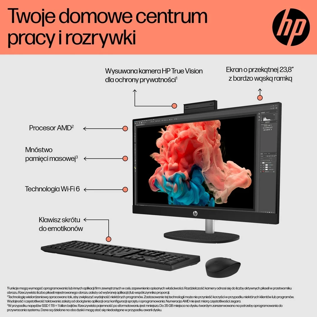 Kasë All-in-One HP 24-cr0332nw, Ryzen 7 7730U, 23.8" FHD, 16GB RAM, 512GB SSD, Shell White