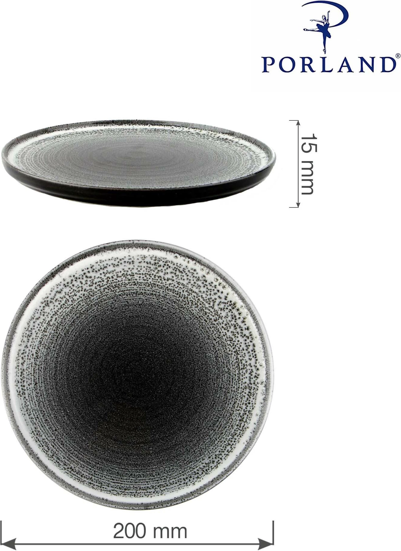 Pjatë e sheshtë Porland Twilight Ø200 mm, gri, set 6 copë
