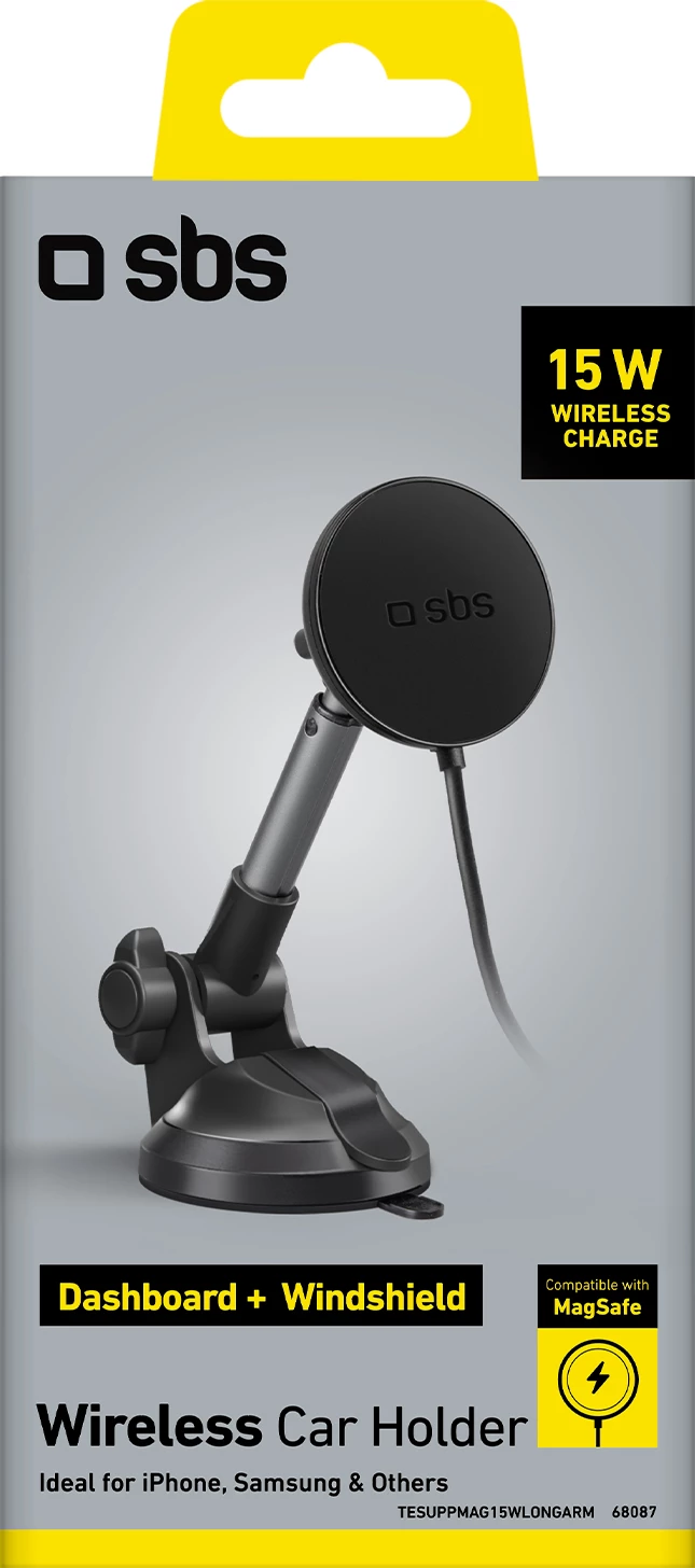 Mbajtës teleskopik me karikues wireless SBS TESUPPMAG15WLONGARM, MagSafe, i zi