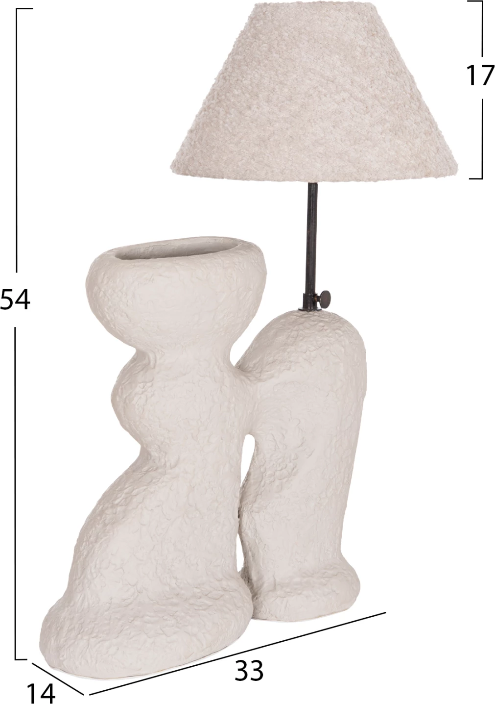 Llambë tavoline BOFEL, bazë terrakotë teksturë, ngjyrë hiri e çelët, abazhur me pëlhurë teddy, FH4699.03, 33x14x54 cm