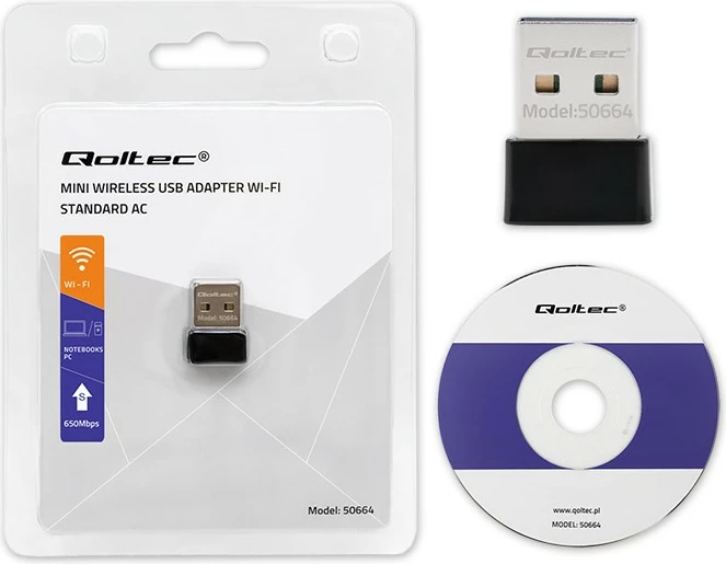Adapter Wi-Fi mini USB Qoltec 50664, 650Mbps, AC Standard, i zi