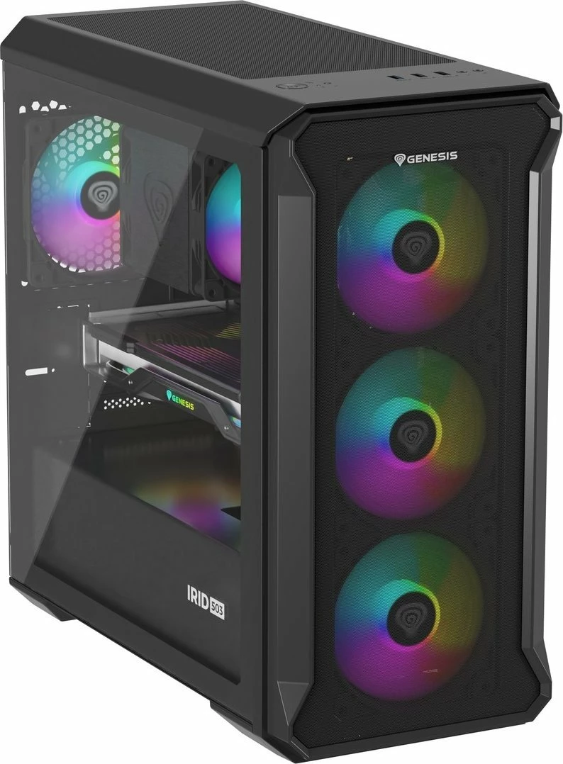 Kasë GENESIS Irid 503 ARGB V2 NPC-1559 Micro Tower, Micro-ATX/Mini-ITX, x4 ventilatorë ARGB 120mm, e zezë