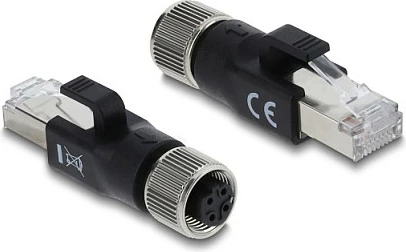 Adapter Ethernet industrial DeLOCK M12 D-coded 4-pin (F) në RJ45 (M), Cat5e, i zi