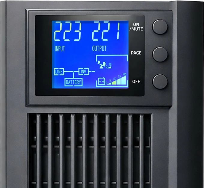 UPS Qoltec 52640 1kVA 800W pure sine wave, line-interactive, AVR, LCD, 2x Schuko, USB & RS-232, 2x 7Ah, e zezë