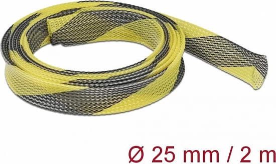 Mëngë rrjetë e zgjerueshme për kabllo DeLOCK, 2 m, 25 mm, poliester, zezë/verdhë