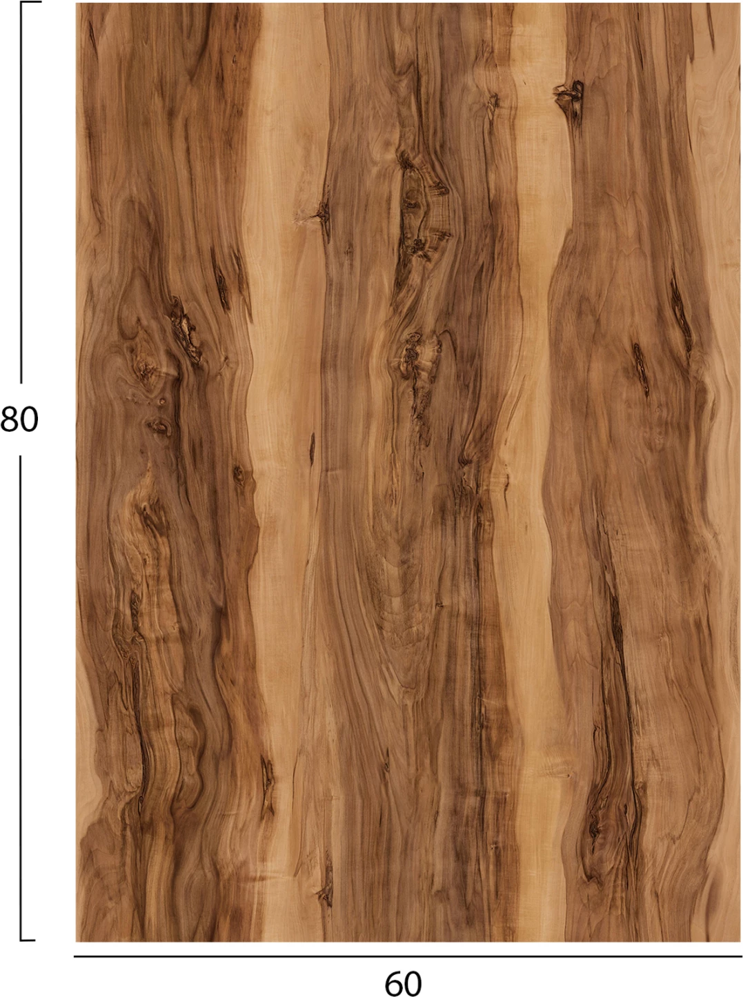 Sipërfaqe tavoline HPL, drejtkëndëshe, ngjyrë Indian Shesham, 60x80cm, set prej 2 copash