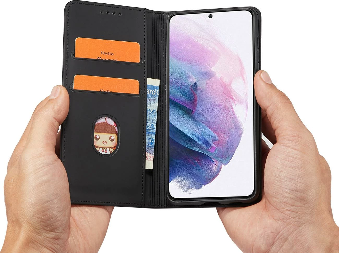 Mbështjellës magnetik për celular Hurtel Magnet Card Case për Samsung Galaxy S22+, i zi