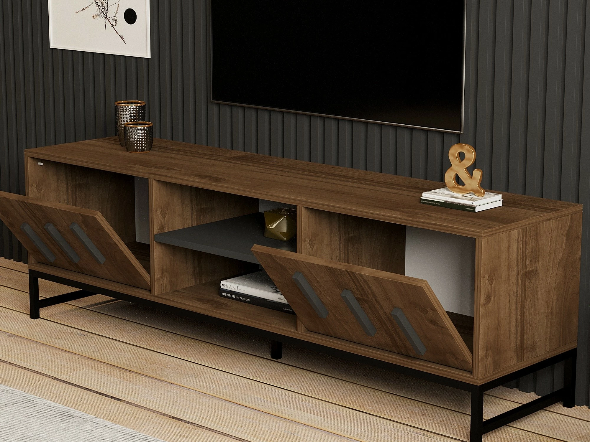 Komodë TV Hanah Home, formë drejtkëndëshe, ngjyrë arre