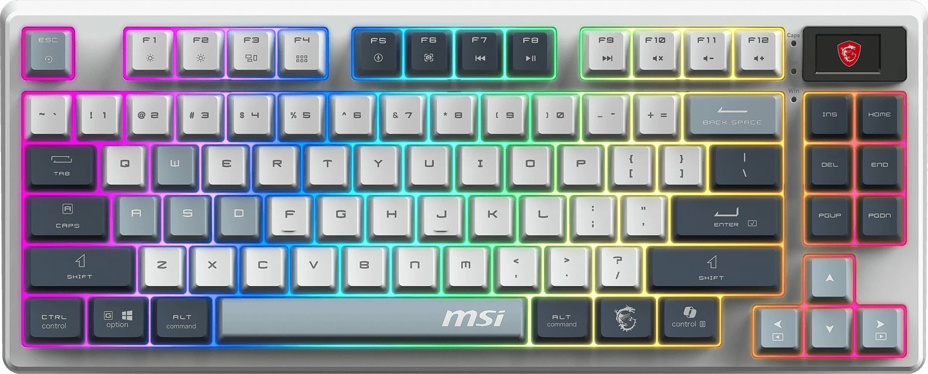 Tastierë gaming MSI Forge GK600 TKL Wireless, mekanike linear, RGB, hot-swap, 2.4GHz/Bluetooth/USB-C, US INTL, e bardhë