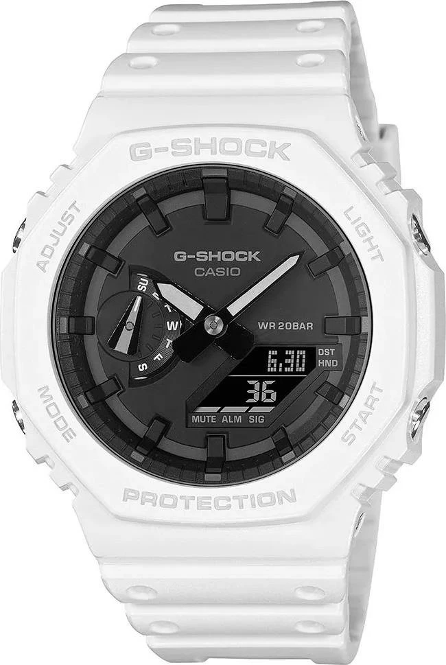 Orë dore Casio G-SHOCK GA-2100-7AER Carbon Core Guard, analog-digjitale, 200 m, e bardhë