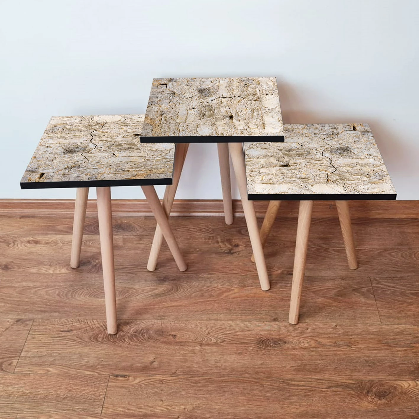 Set tavolinash të mbivendosura, 3 copë, ngjyrë bezhë, Skye Decor, 3Shp67
