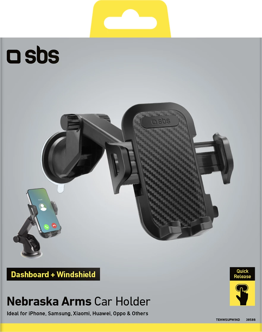 Mbështjellës për celular SBS TEHWSUPWIND me krah teleskopik dhe kupë thithëse, i zi