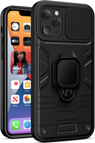 Mbështjellës ONASI 17985 Silicone Armor Ring për iPhone 15, silikon, unazë e heqshme, mbrojtje kamere me slider, zi